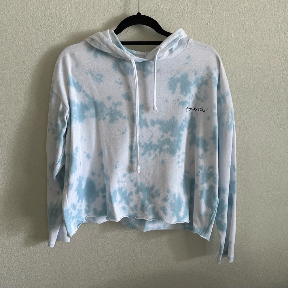 Soulcycle x Sundry Blue and White Cropped Long Sleeve Hoodie